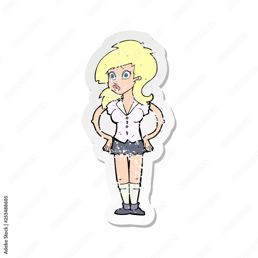 retro distressed sticker of a cartoon pretty woman retro distressed sticker of a cartoon pretty woman