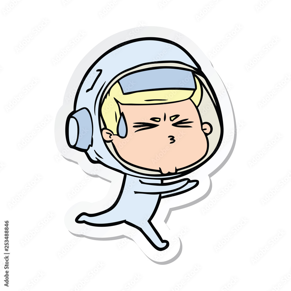 sticker of a cartoon stressed astronaut sticker of a cartoon stressed astronaut