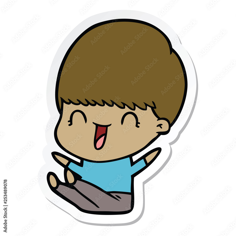 sticker of a happy cartoon boy