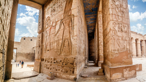 Temple of Medinet Habu. Egypt, Luxor. The Mortuary Temple of Ramesses III at Medinet Habu is an important New Kingdom period structure in the West Bank of Luxor in Egypt photo