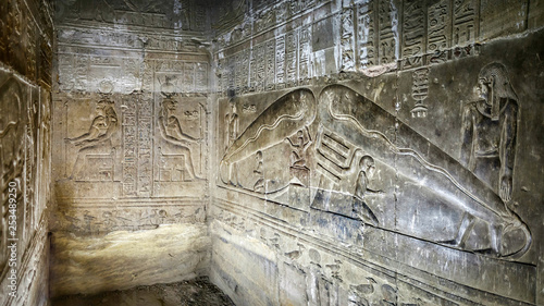 DENDERA TEMPLE, QENA, EGYPT - DECEMBER 05, 2014: Dendera light, controversially used as proof that the ancient egyptians had access to electricity in the crypt of the ancient Egyptian goddess Hathor photo