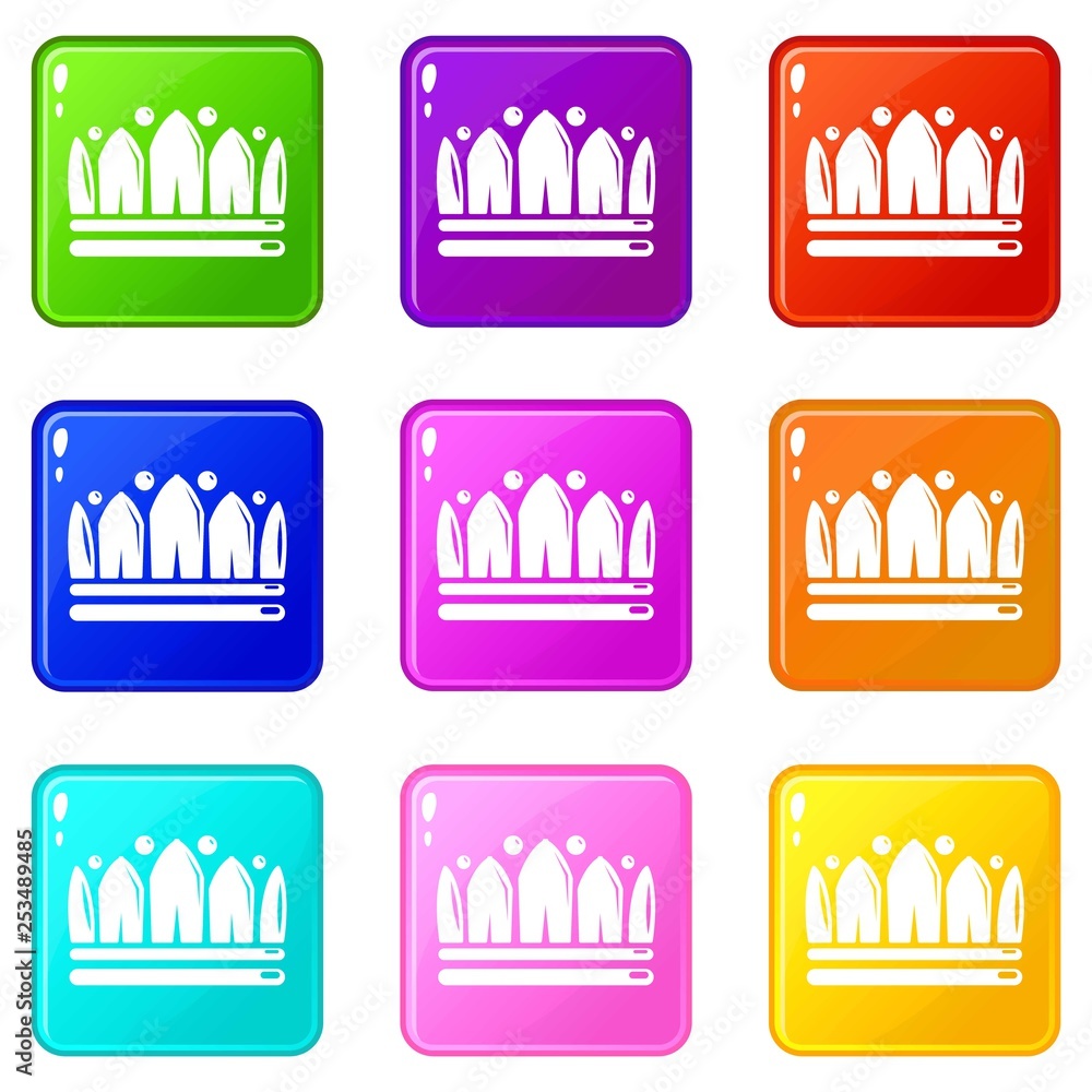 Snow crown icons set 9 color collection isolated on white for any design Snow crown icons set 9 color collection isolated on white for any design