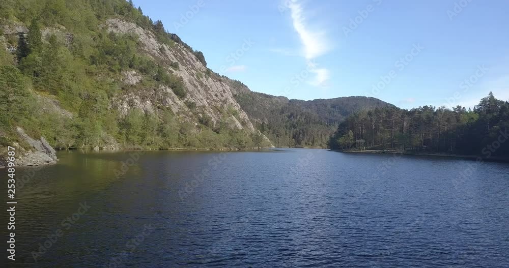 Langevatnet mountain lake Munkebotn sti trail near Bergen Norway Drone Langevatnet mountain lake Munkebotn sti trail near Bergen Norway Drone