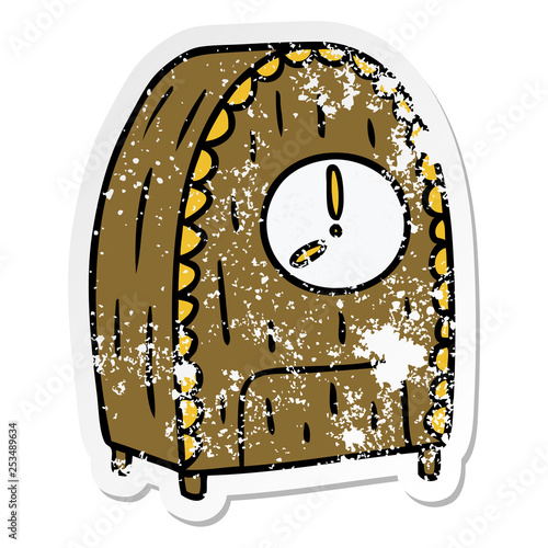 distressed sticker cartoon doodle of an old fashioned clock
