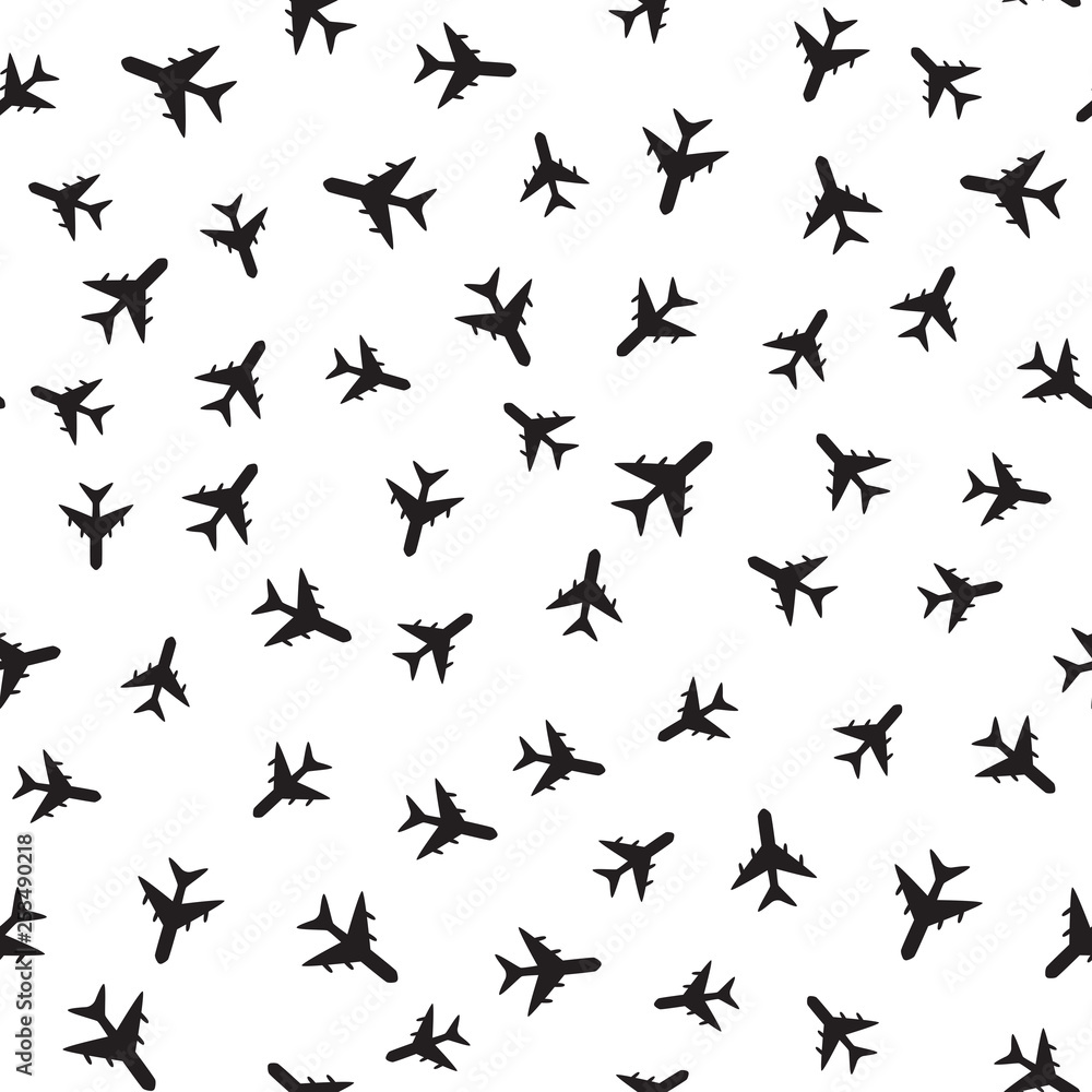 Planes silhouette black and white seamless pattern Planes silhouette black and white seamless pattern