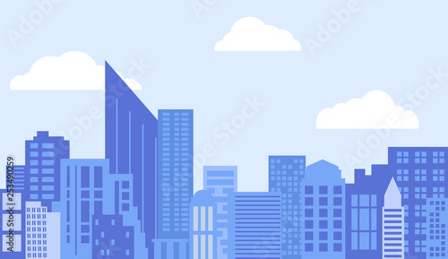 Vector image of city skyline in blue colors
