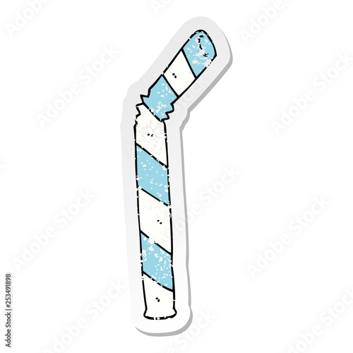 distressed sticker of a cartoon straw