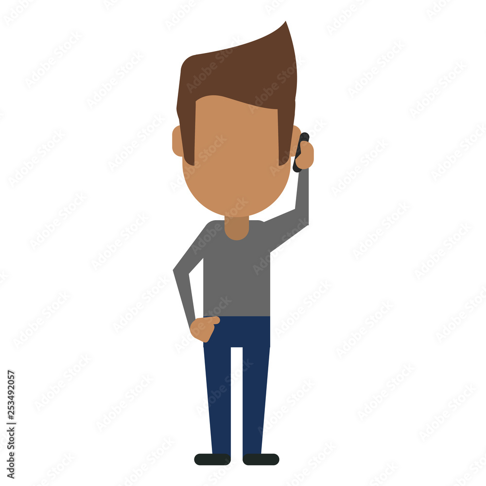 man using smartphone avatar cartoon