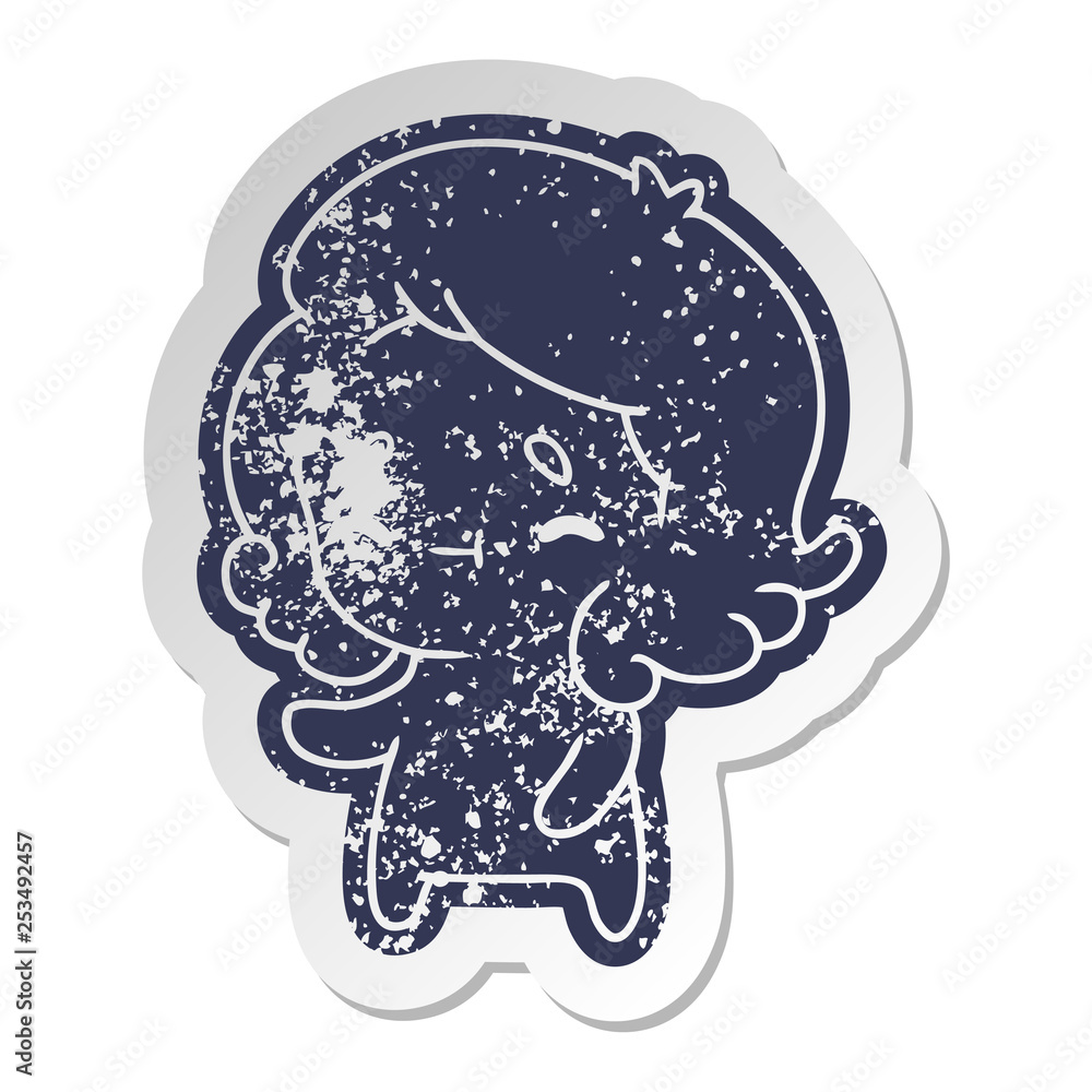 distressed old sticker of a kawaii cute ghost distressed old sticker of a kawaii cute ghost