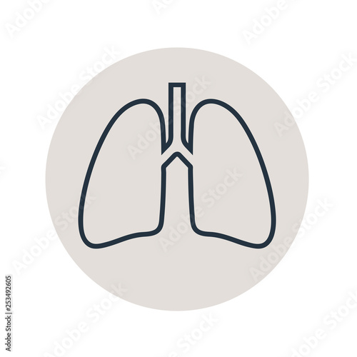 Icono plano lineal pulmones en círculo color gris