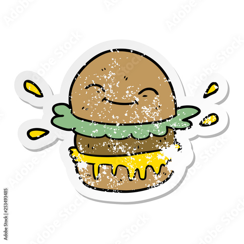 distressed sticker of a cartoon fast food burger