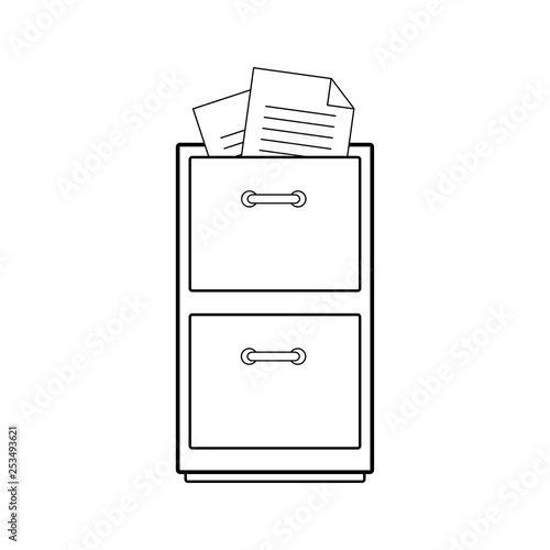 Icono plano lineal archivador de metal con documento en color negro