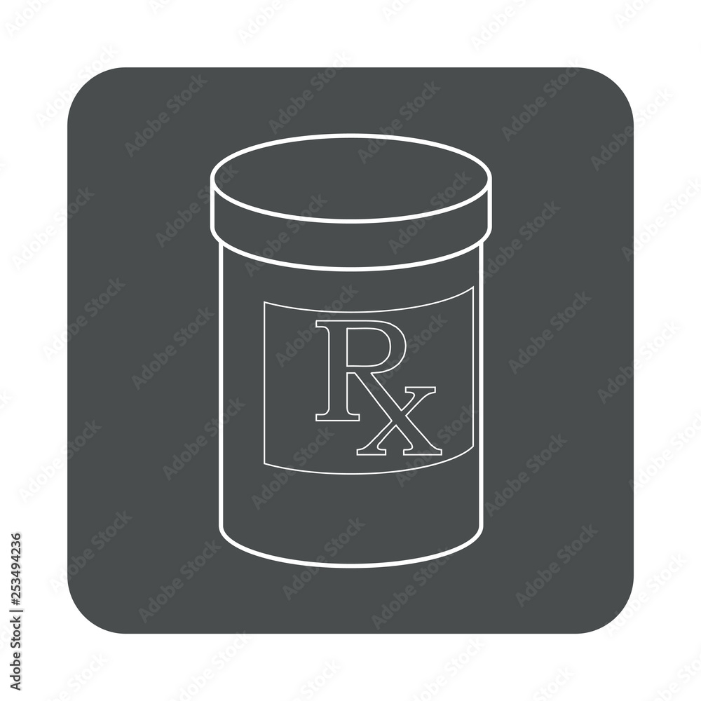 Icono plano lineal bote de medicinas en cuadrado color gris Icono plano lineal bote de medicinas en cuadrado color gris