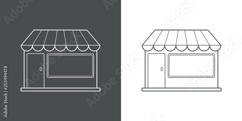 Icono plano lineal fachada de comercio en gris y blanco