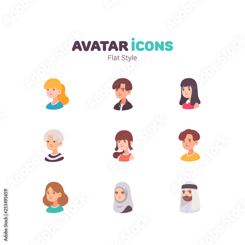 People avatar color flat icons design