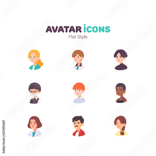 People avatar color flat icons design