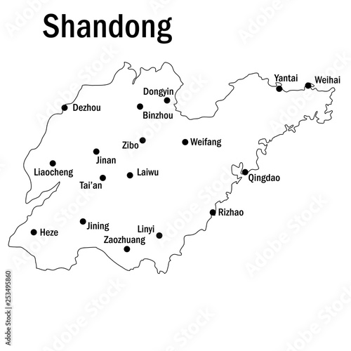 Shandong contour map with major cities region of China vector illustration