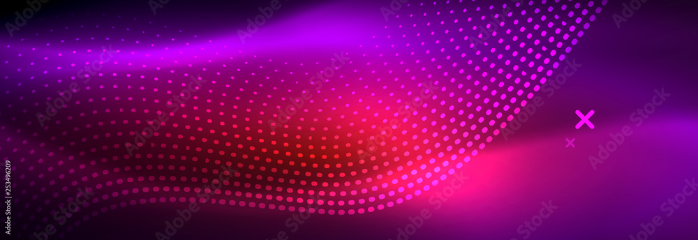 Glowing abstract wave on dark, shiny motion, magic space light. Vector techno abstract background Glowing abstract wave on dark, shiny motion, magic space light. Vector techno abstract background