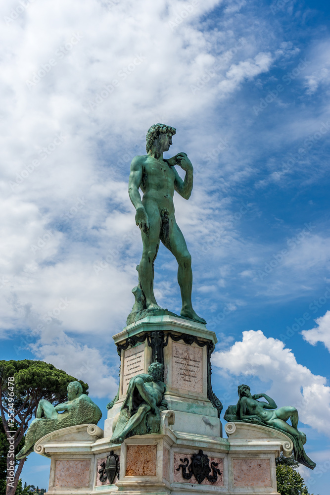 The statue of Michelangelo David at Piazzale Michelangelo (Michelangelo Square) in Florence, Italy