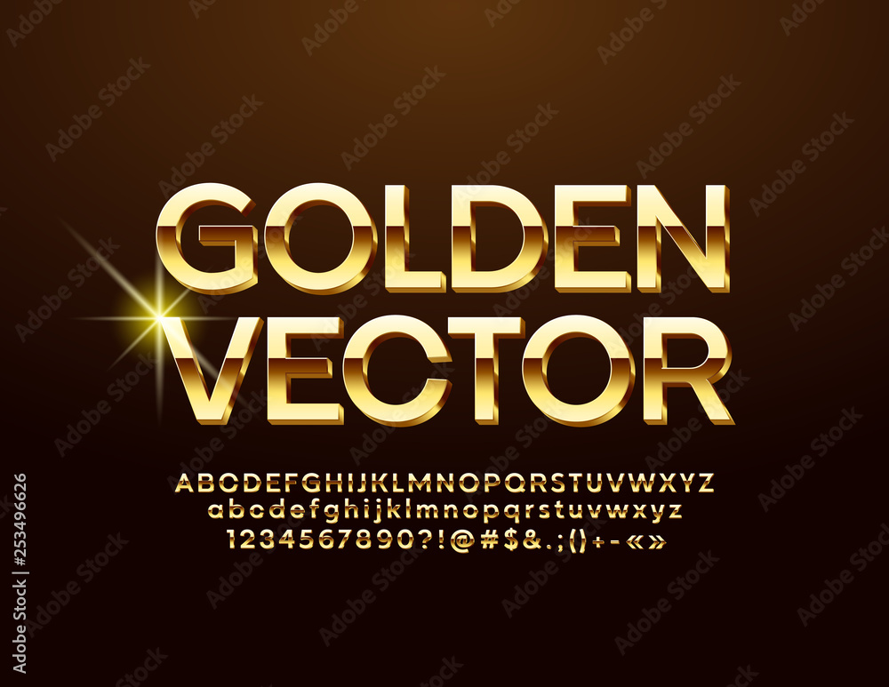 Vector Golden Alphabet. Luxury 3D Font. Elegant Letters, Numbers and Symbols Vector Golden Alphabet. Luxury 3D Font. Elegant Letters, Numbers and Symbols