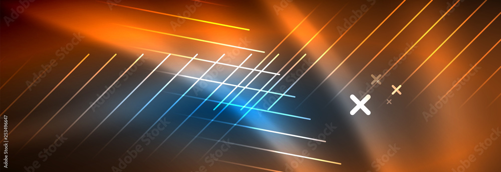 Neon glowing techno lines, hi-tech futuristic abstract background template with lines Neon glowing techno lines, hi-tech futuristic abstract background template with lines