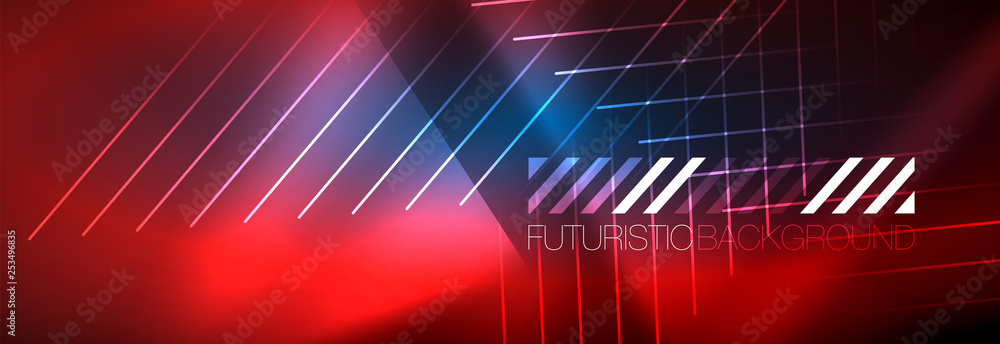 Fototapeta premium Neon glowing techno lines, hi-tech futuristic abstract background template with lines