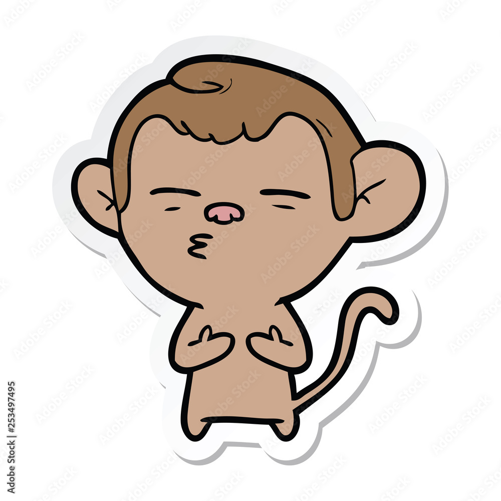 sticker of a cartoon suspicious monkey sticker of a cartoon suspicious monkey
