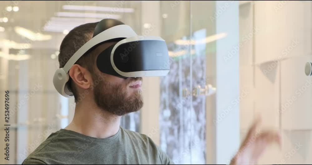 Man using virtual reality headset indoors 4k Man using virtual reality headset indoors 4k