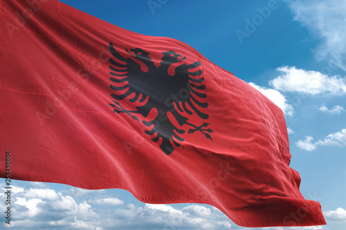 Quadro em tela Albania flag waving sky background 3D illustration