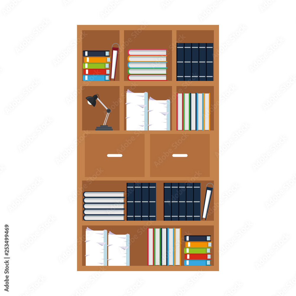 Office shelf cabinet with folders books and documents Office shelf cabinet with folders books and documents
