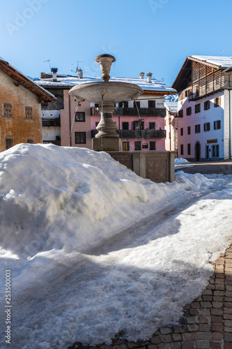 Forni di Sopra winter. Ancient mountain village. Pearl of the Friulian Dolomites