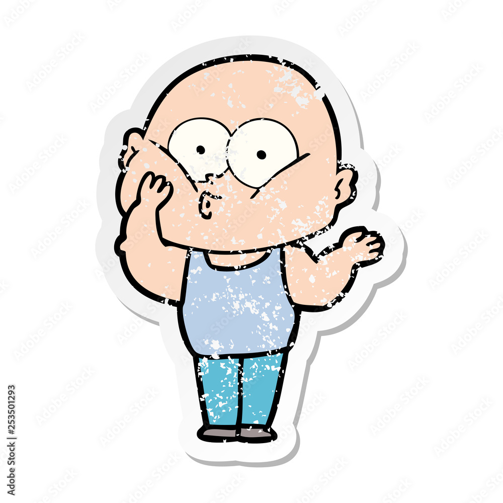 distressed sticker of a cartoon bald man staring distressed sticker of a cartoon bald man staring
