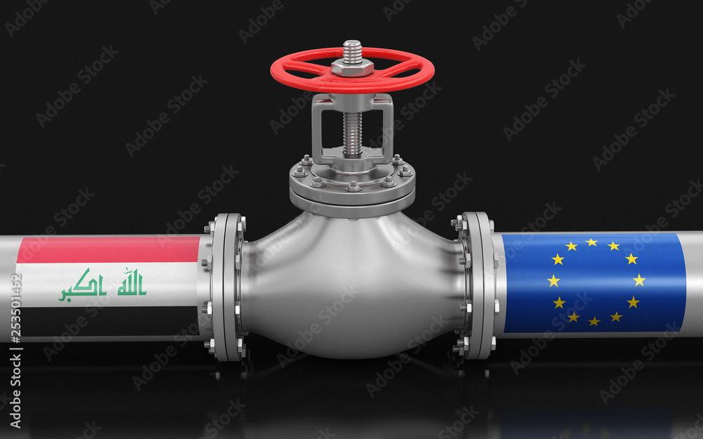 Pipeline with flags. Image with clipping path Pipeline with flags. Image with clipping path