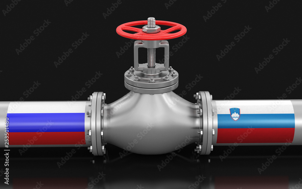 Pipeline with flags. Image with clipping path Pipeline with flags. Image with clipping path