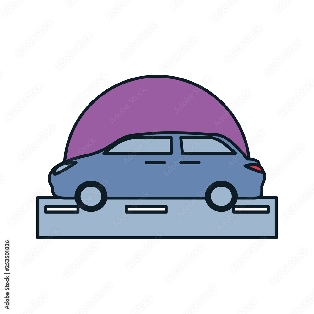 car sedan in road isolated icon