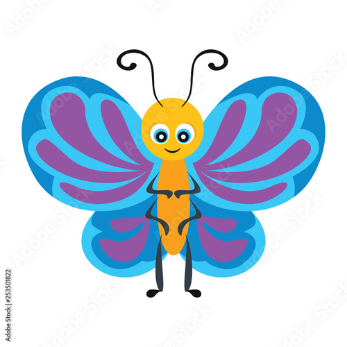 Butterfly isolated on white background. Vector colorful illustration of cute funny character in simple children s style. Flat icon.
