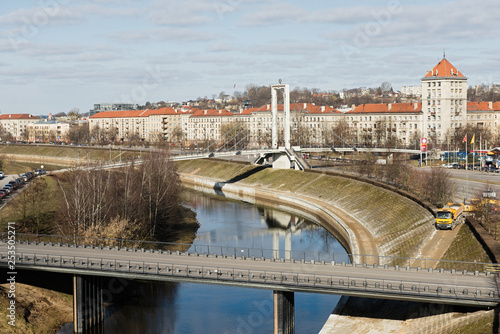Panorama of the river and town of Kaunas from bridge