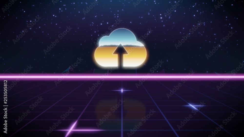 synthwave retro design icon of upload synthwave retro design icon of upload