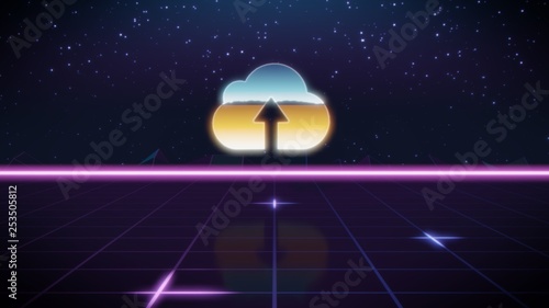 Vászonkép synthwave retro design icon of upload