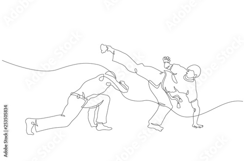 Capoeira fighters contour Isolated on white. Simple art line. Vector illustration