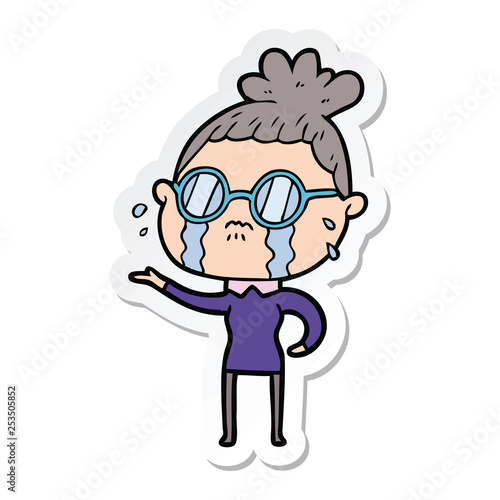 sticker of a cartoon crying woman wearing spectacles © lineartestpilot