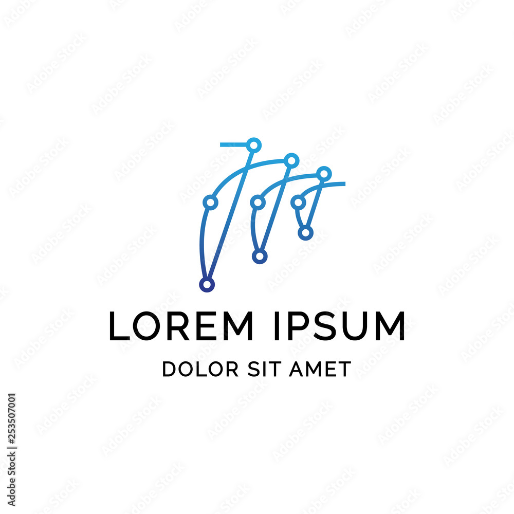 Analysis icon with M letter shaped logo template 