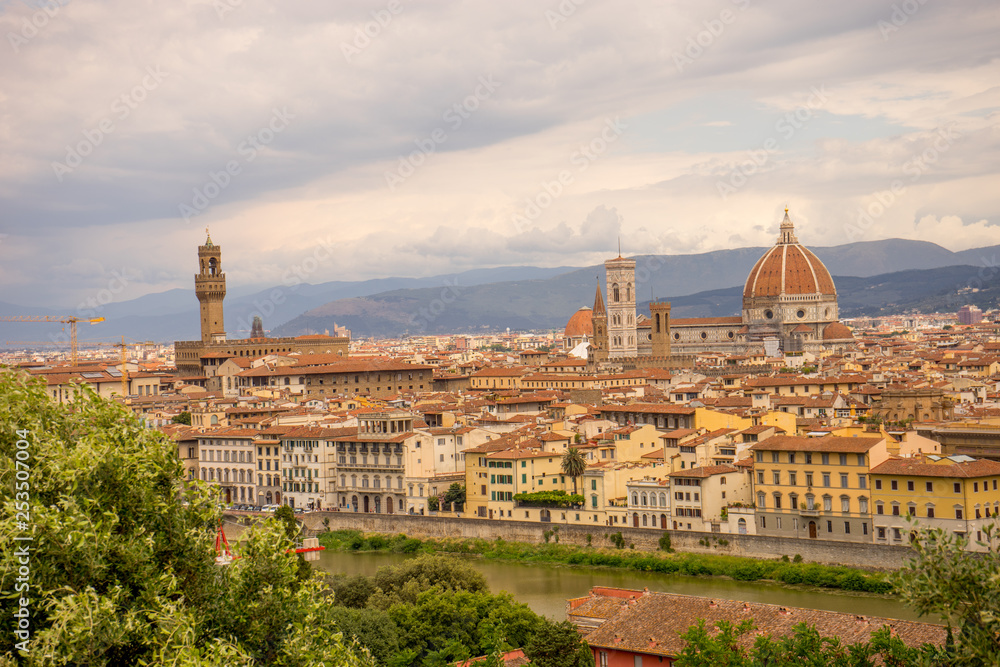 Panaromic view of Florence with Palazzo Vecchio and Duomo viewed from Piazzale Michelangelo (Michelangelo Square)