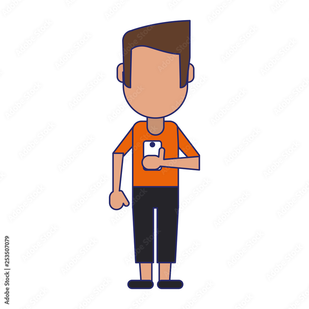 man using smartphone avatar cartoon man using smartphone avatar cartoon