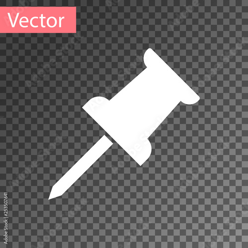 White Push pin icon isolated on transparent background. Thumbtacks sign. Vector Illustration