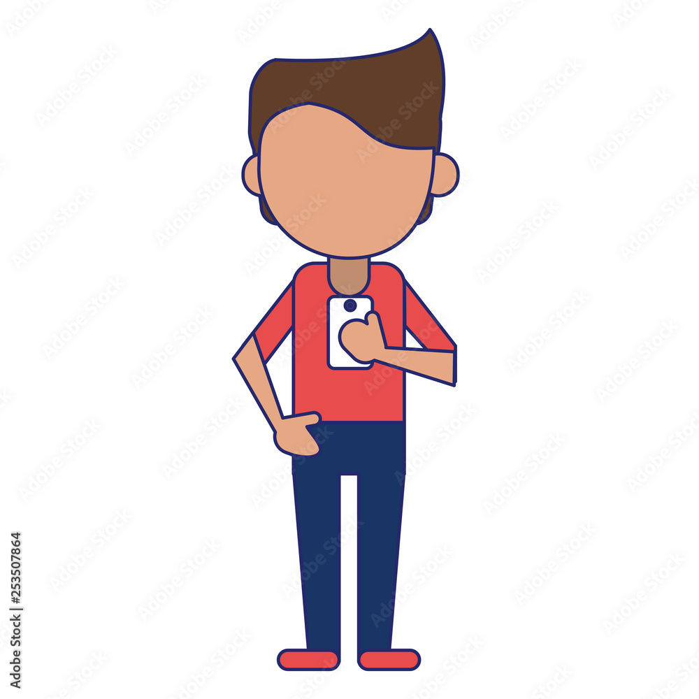 man using smartphone avatar cartoon man using smartphone avatar cartoon