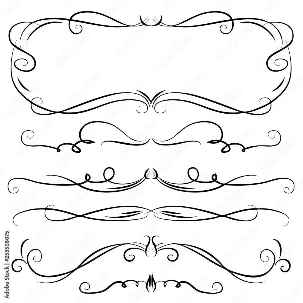 Hand drawn vector vintage swirl borders frames set