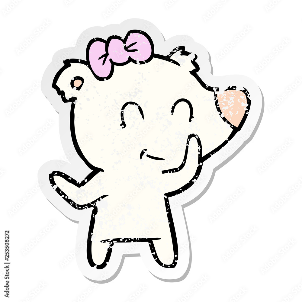 distressed sticker of a female polar bear cartoon distressed sticker of a female polar bear cartoon