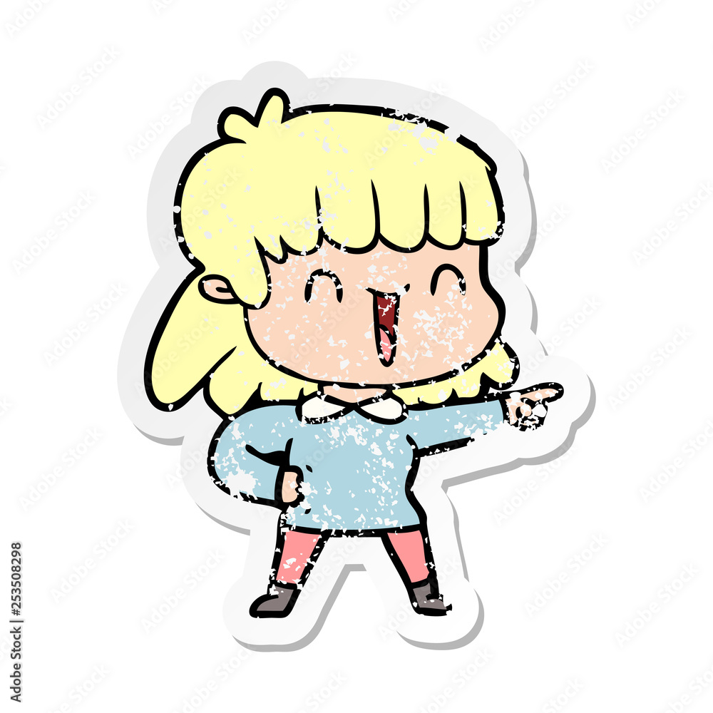 distressed sticker of a cartoon woman distressed sticker of a cartoon woman