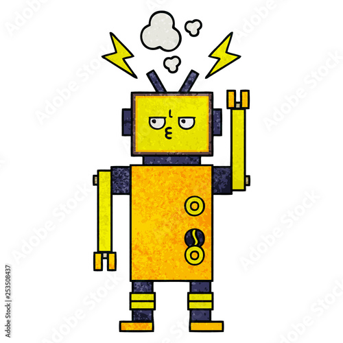 retro grunge texture cartoon malfunctioning robot